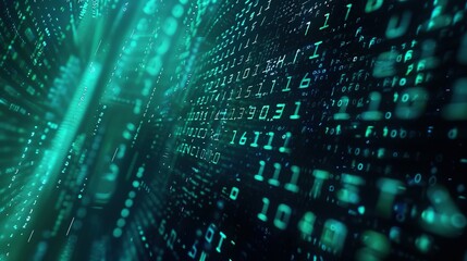 Abstract digital background with glowing green binary code