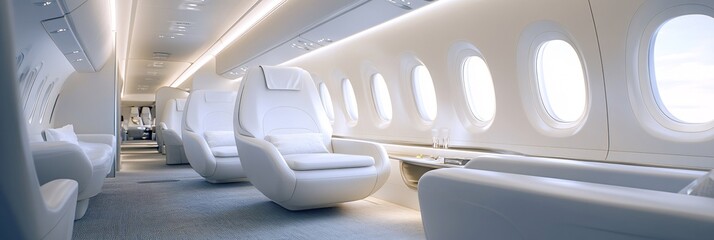 cinematic shot of a leather first class white plane seat and a cushion