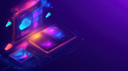 Poster - Abstract Neon Cloud Computing Network