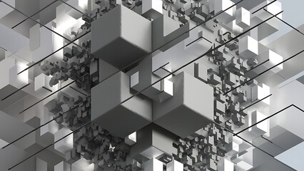 Vector Abstract geometric shape from gray cubes. White squares