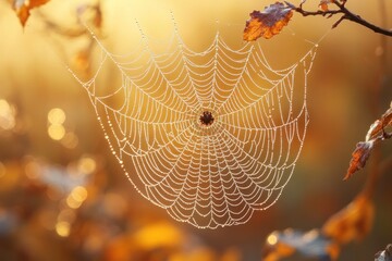 Dew-Covered Spiderweb in Autumn