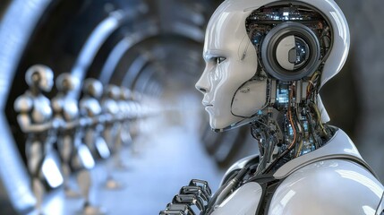 Poster - A futuristic android with exposed wiring and circuitry, viewed from the side.