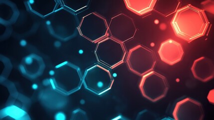 Abstract hexagonal pattern with blue and red glowing edges