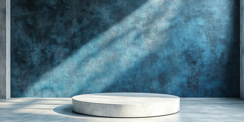 Wall Mural - 3d room with gradient blue wall and empty floor: marble or concrete textured stand for product displ