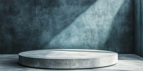 Wall Mural - 3d room with gradient blue wall and empty floor: marble or concrete textured stand for product displ