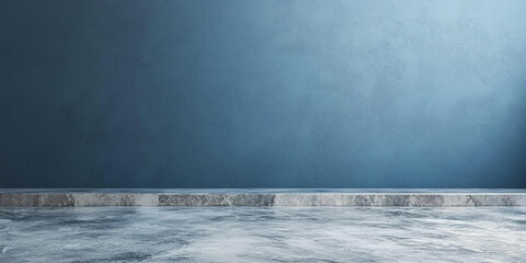 Wall Mural - 3d room with gradient blue wall and empty floor: marble or concrete textured stand for product displ