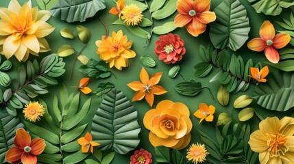 Sticker - Vibrant Floral Arrangement with Green Leaves