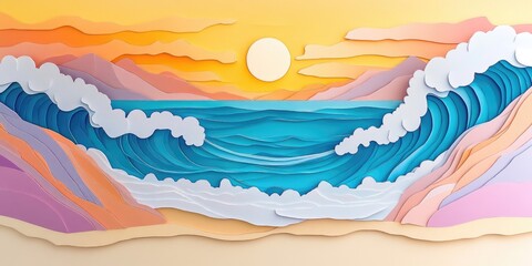 Poster - coastal scenery featuring ocean waves, sandy shores, and bright sunlight, Coastal landscape with ocean waves sandy beach and sunlight