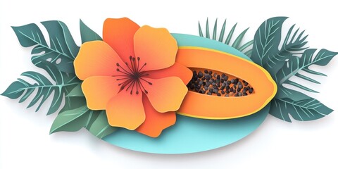 Papaya flower displayed on a plate, prepared for cooking Isolated on a white background, Papaya flower arranged on a plate for culinary use on a white background