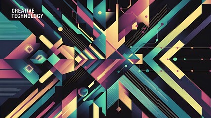 Geometric abstract background with abstract geometric shapes. Concept of creative technology, digital art, social communication, modern science for poster, cover, banner, brochure, website