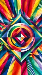 Watercolor colorful bright abstract background of geometric elements