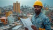 © frank29052515 - Construction Worker Overlooking Cityscape with Plans