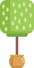 Poster - Minimalist illustration featuring a stylized tree with a square shaped crown, planted in a simple clay pot, evoking themes of nature and home decor