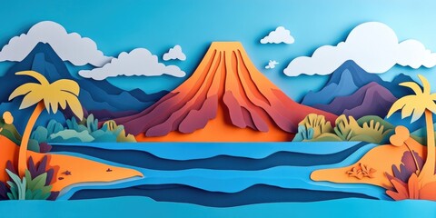 Poster - Aerial view of a prominent volcano with a bay visible in the foreground, Aerial view of a volcano with a bay in the foreground