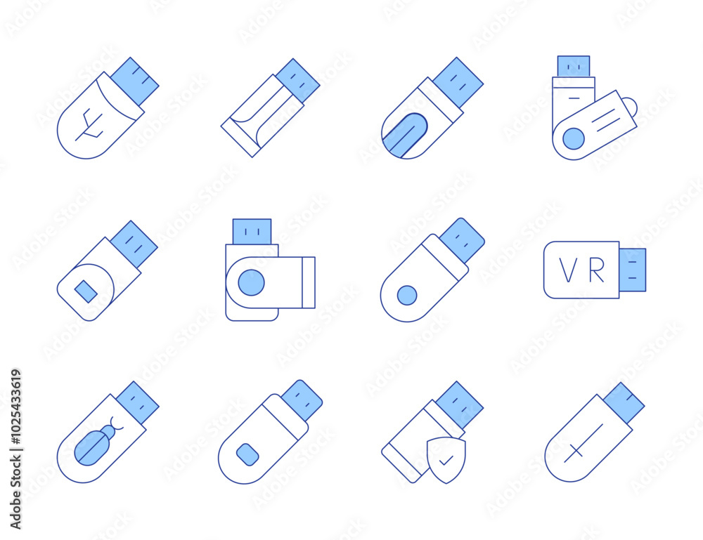 Usb Disk File Icon Usb flash drive icons. Line Duotone style, editable stroke. file ...