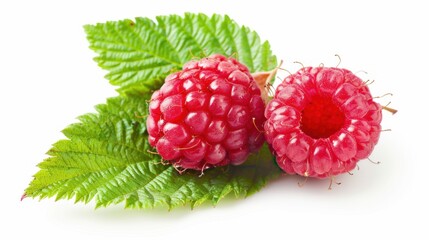 Raspberry closeup view isolated over white background