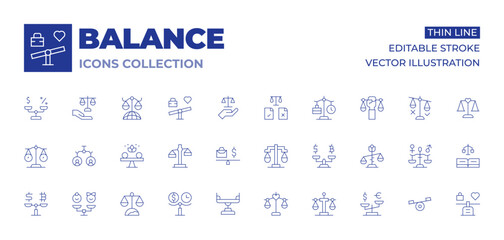 balance icons collection. thin line icons, editable stroke. justicescale, candidates, justice, budge