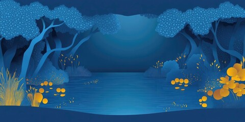 Wall Mural - Evening Illumination on a Pond's Abstract Surface, Evening Light on Water Surface