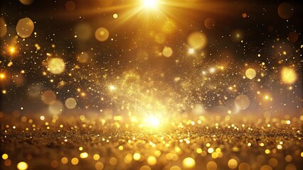 Minimalist abstract background of flickering gold particles and light flare