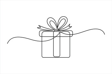 Continuous one line art drawing of gift box Presents with ribbon bow Hand drawn greeting present box. Christmas surprise
