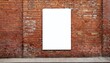 © jeksonjs - Blank vertical poster mockup on a weathered red brick wall in an urban setting during daylight hours. Generative AI