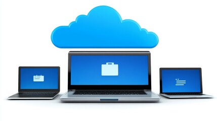 Cloud Computing Concept with Laptops and Cloud Icon