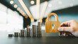 © sommart - The symbol of the lock and pile of money represents the stability of the currency and interest on deposits and loans.