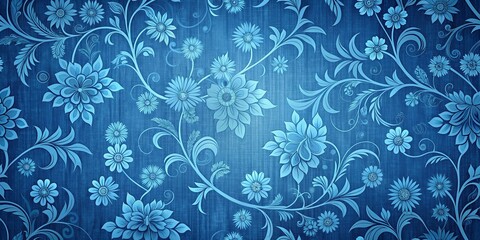 Wall Mural - A Blue Floral Pattern Embroidered on a Denim Fabric Background
