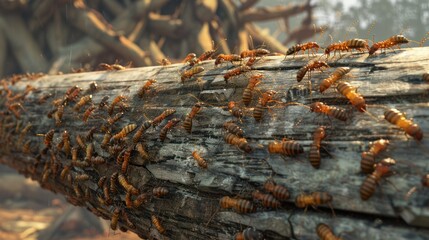 Wall Mural - A Swarm of Termites Crawling on a Decaying Log