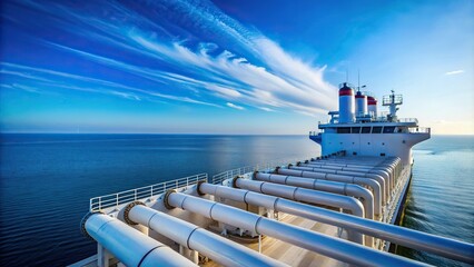 Minimalist pipes on sea ship against blue sky, industrial design, transportation, minimalistic design, nautical background, vessel