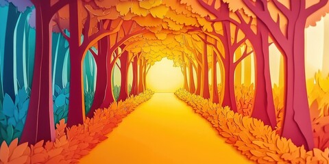 Wall Mural - Morning light filtering through a row of trees in an alley, Morning light shining through trees in a pathway