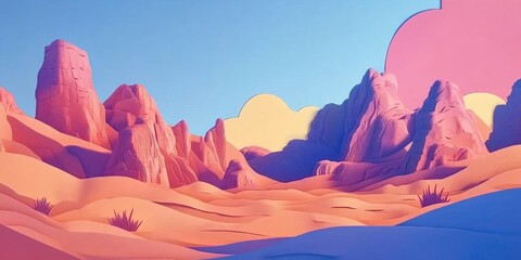 Wall Mural - Desert landscape featuring stunning rock formations and vast sandy expanses, Desert landscape with impressive rock formations and extensive sand dunes