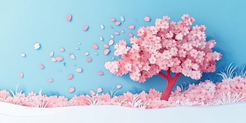 Poster - Blossoming cherry tree under a clear blue sky in springtime, Cherry tree in full bloom against a clear blue sky