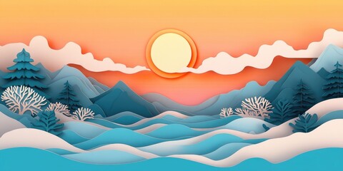 Wall Mural - Sunrise illuminating a serene coastal landscape, Sunrise over a tranquil coastal scene