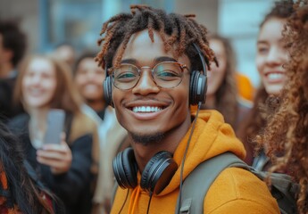 Joyful young man radiating positivity with a carefree attitude.