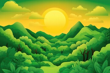 Poster - Scenic view of a tropical landscape with lush greenery and vibrant skies, Tropical landscape with lush greenery and vibrant skies