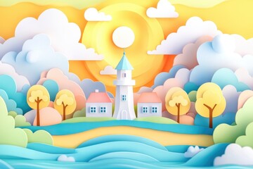 Wall Mural - A scenic view depicting early spring in a coastal town, Coastal spring landscape