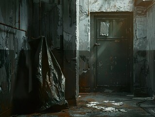 Canvas Print - Abandoned Industrial Building Interior with Rusted Door