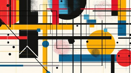 Wall Mural - Abstract Geometric Composition with Red, Yellow, and Blue Circles and Squares