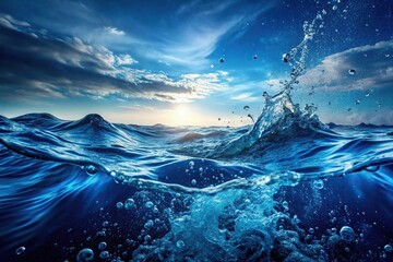Wall Mural - dark blue sea surface with waves splash and bubbles
