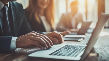 Laptop-focused professionals work together