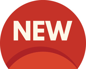 Poster - Red round sticker with curled corner showing the word new in white