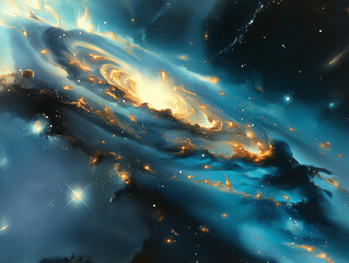 Wall Mural - A neon space galaxy image with stars and planets twinkling with glowing light. Nebulae swirling and dancing, creating a beautiful and stunning universe image.
