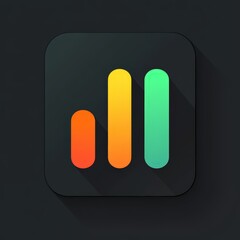 Modern data analysis icon featuring colorful bars on a dark background, representing growth and insight.