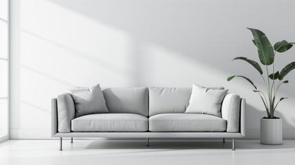 Poster - Modern White Sofa with Green Plant in a Minimalist Room