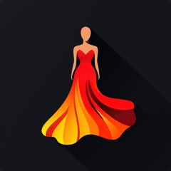 Stylized illustration of a lady in a beautiful red dress, perfect for fashion themes and creative designs.