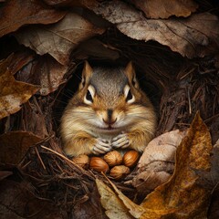 a hibernating chipmunk in his nest