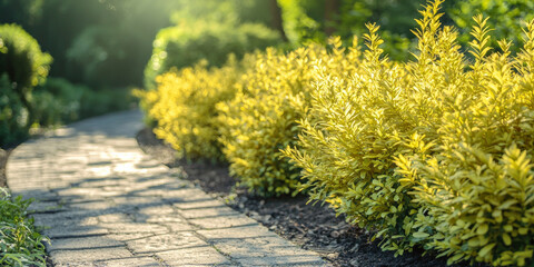 Wall Mural - yellow and green foliage with sunlight shining on it, generative ai