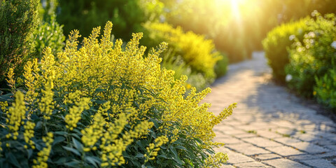 Wall Mural - Yellow and green foliage with sunlight shining on it, generative AI