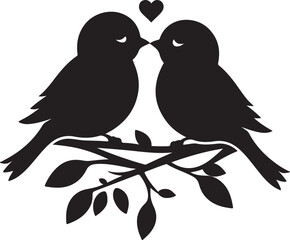 two love birds sitting on a branch of tree silhouette vector art illustration